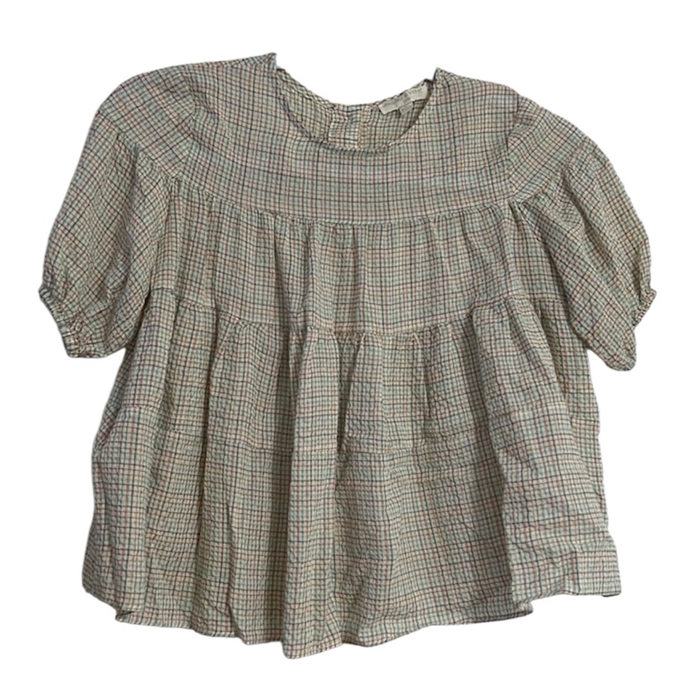 Chelsea & Violet Girls Dressy Top Plaid Pattern Blouse Size Large 100% Cotton